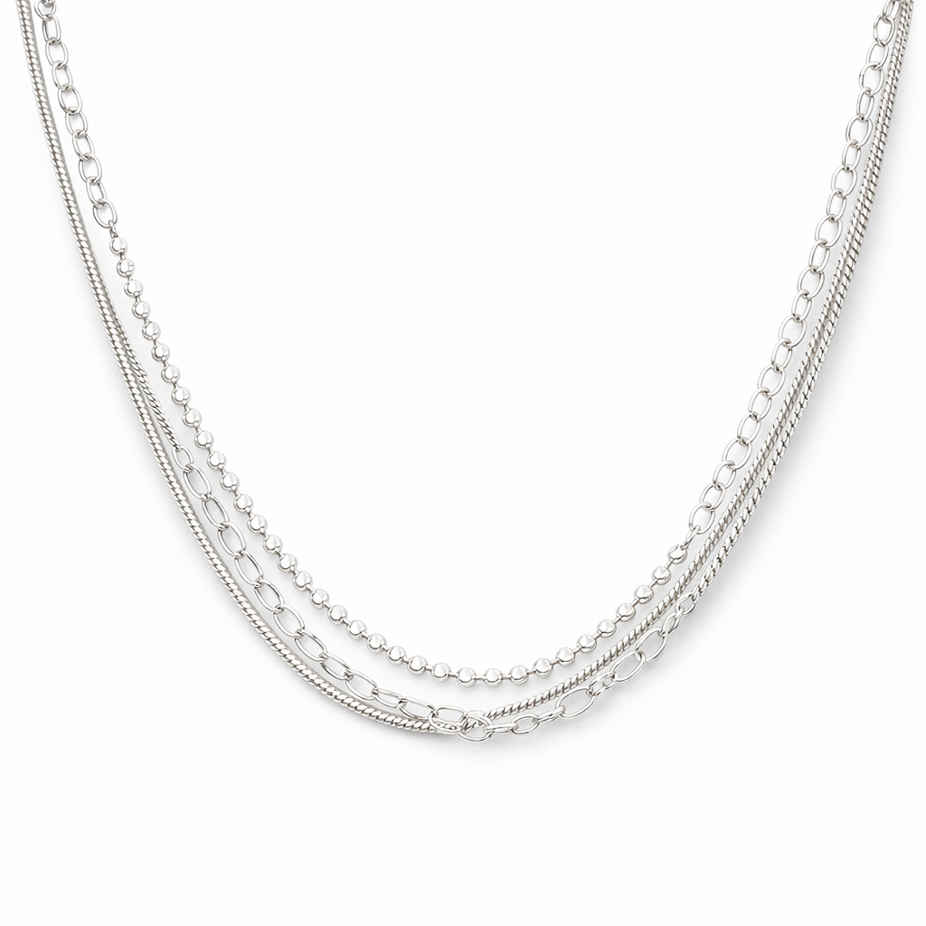 Necklace With 3 Different Styles In Sterling Silver
