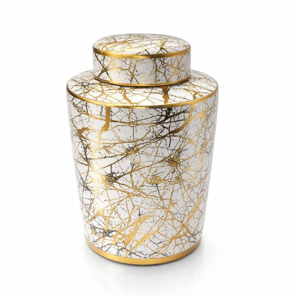 Ceramic White And Gold Vase With Lid