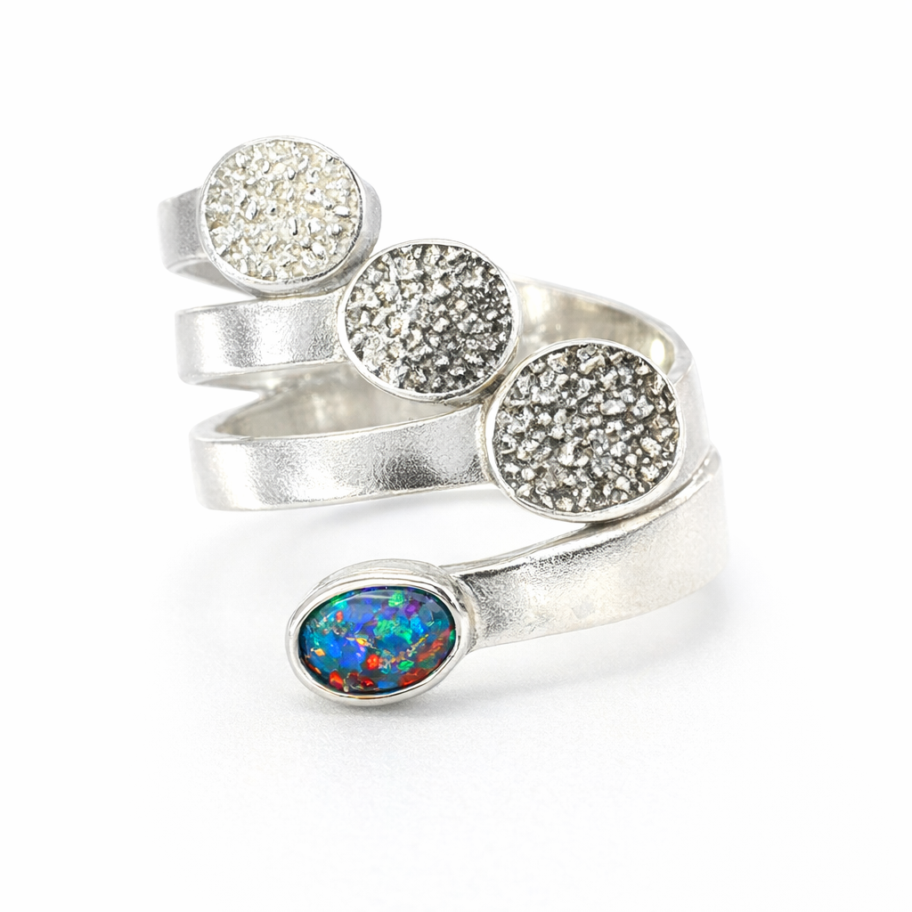 Opal Ring In A Unique Sterling Silver Design