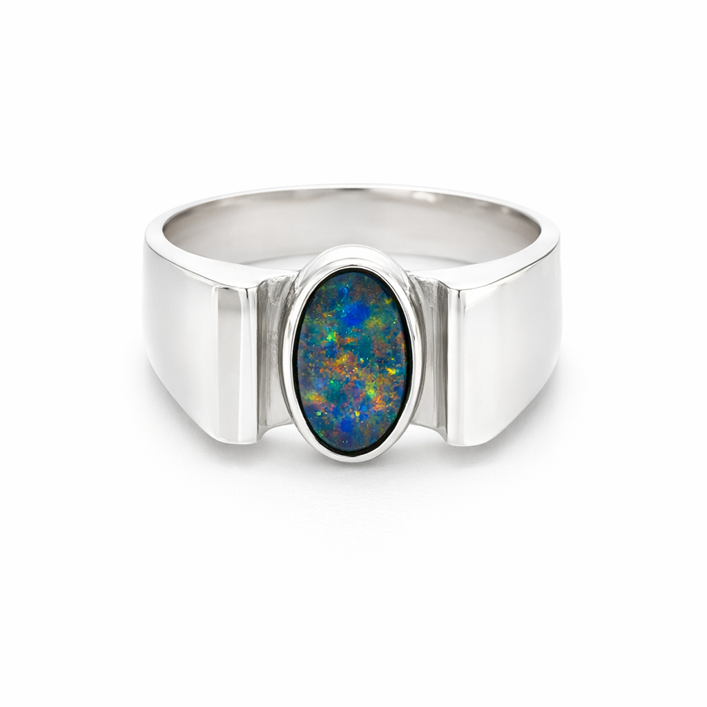 Ring Set With A Multi Colour Opal