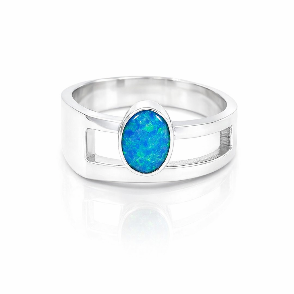 Blue And Green Opal Ring Set In Sterling Silver