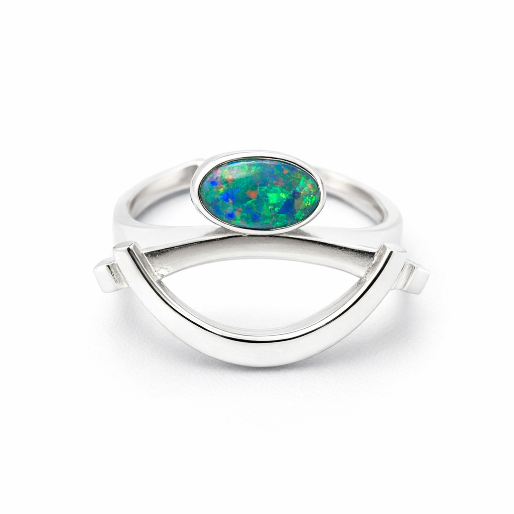 Colourful Opal Ring Set In Sterling Silver