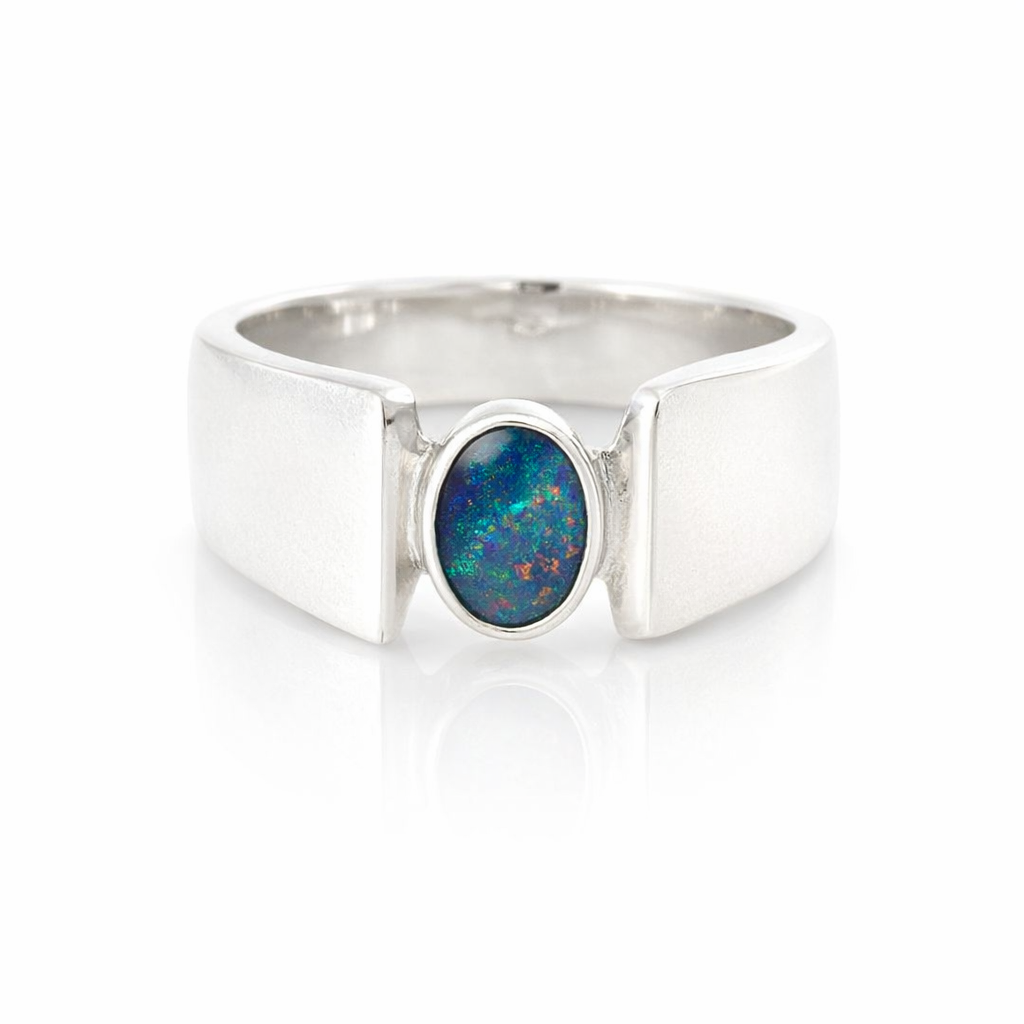 Ring With A Unique Australian Opal In Sterling Silver