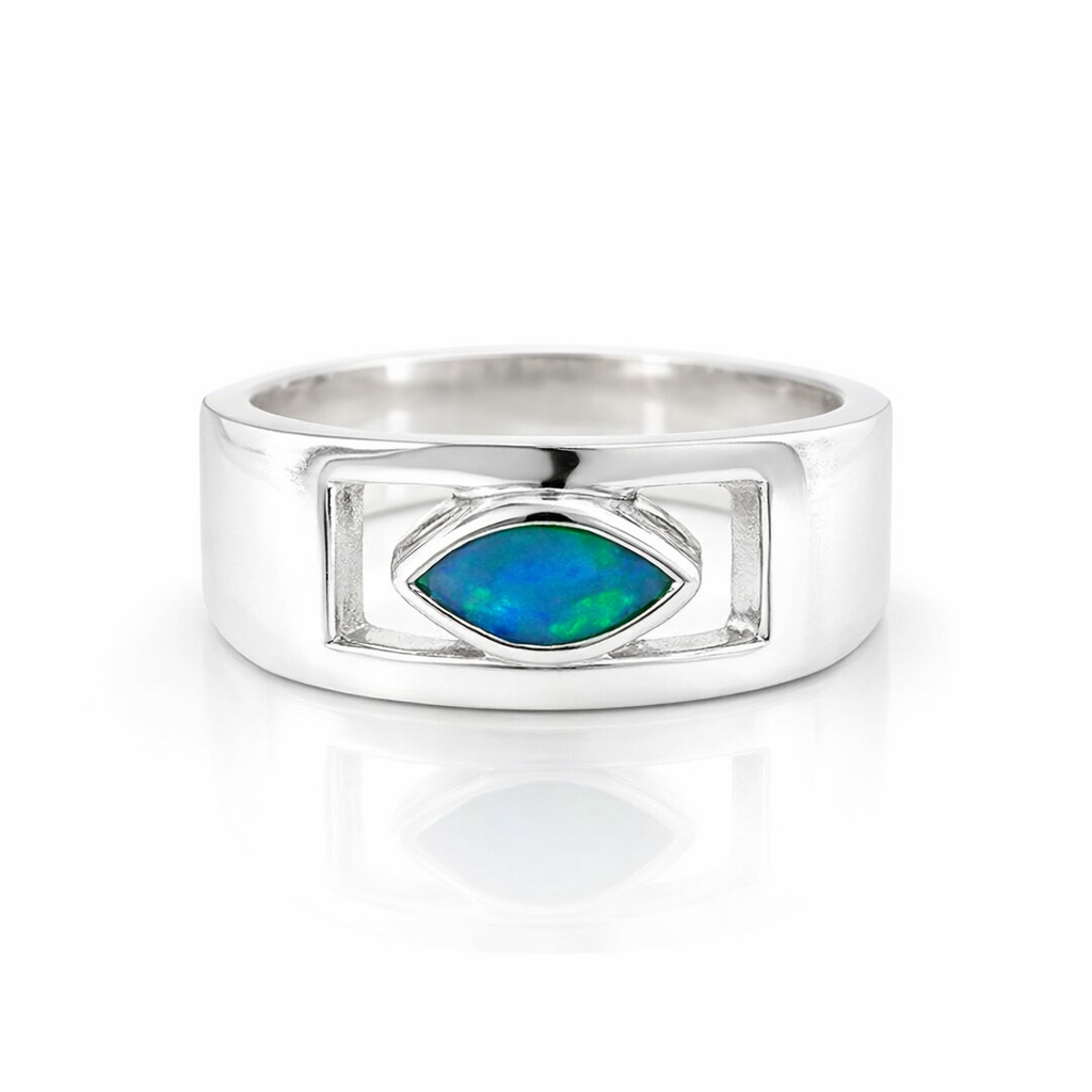 Striking Aussie Opal Ring In Sterling Silver