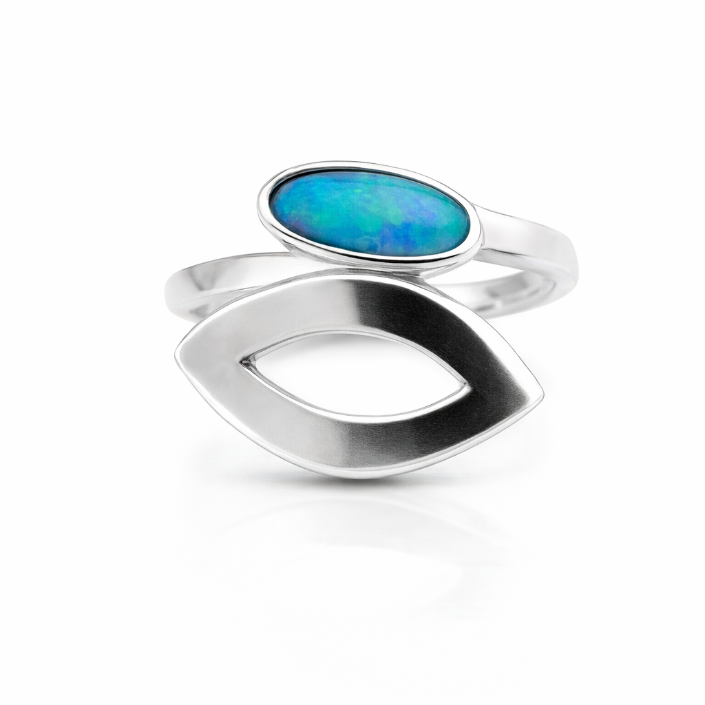 Oval Aussie Opal Feature Ring In Silver