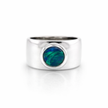 Opal Ring With Green Swirls In Sterling Silver