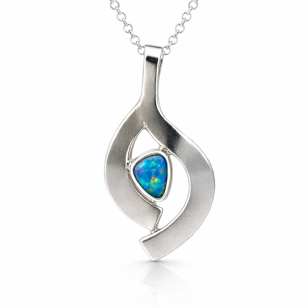 Pendant With An Australian Opal Centre In Sterling Silver