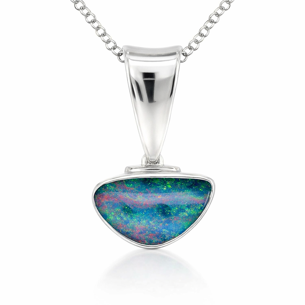 Pendant With A Solid Opal Centrepiece In Silver