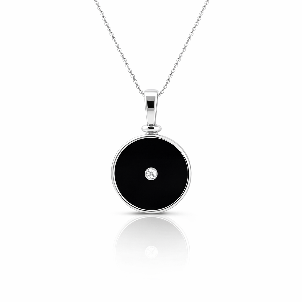 Onyx And Cubic Zirconia Pendant In Sterling Silver