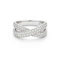 Pave Diamond Crossover Ring In 18K White Gold