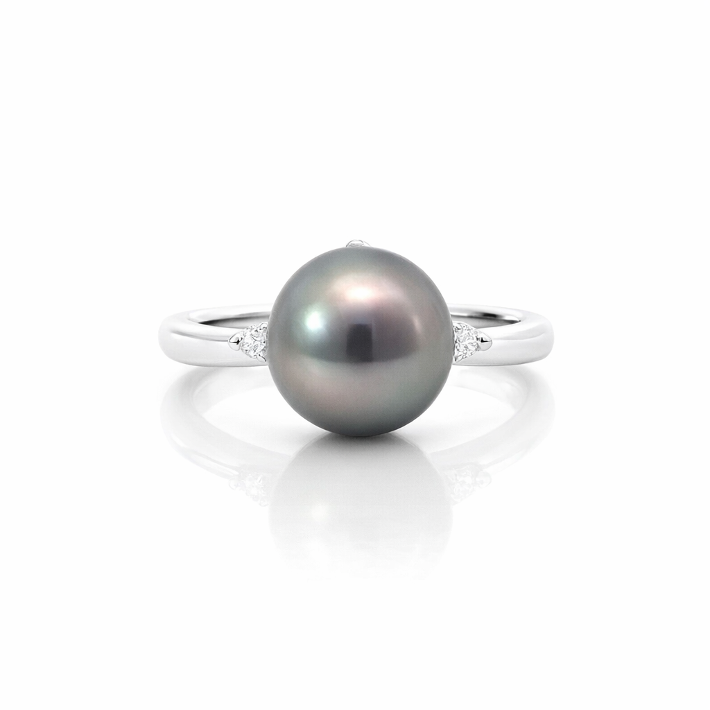 Tahitian Pearl &amp; Diamond Ring In 18K