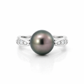 Inky Tahitian Pearl 10-10.5mm Ring In 18K With Diamonds