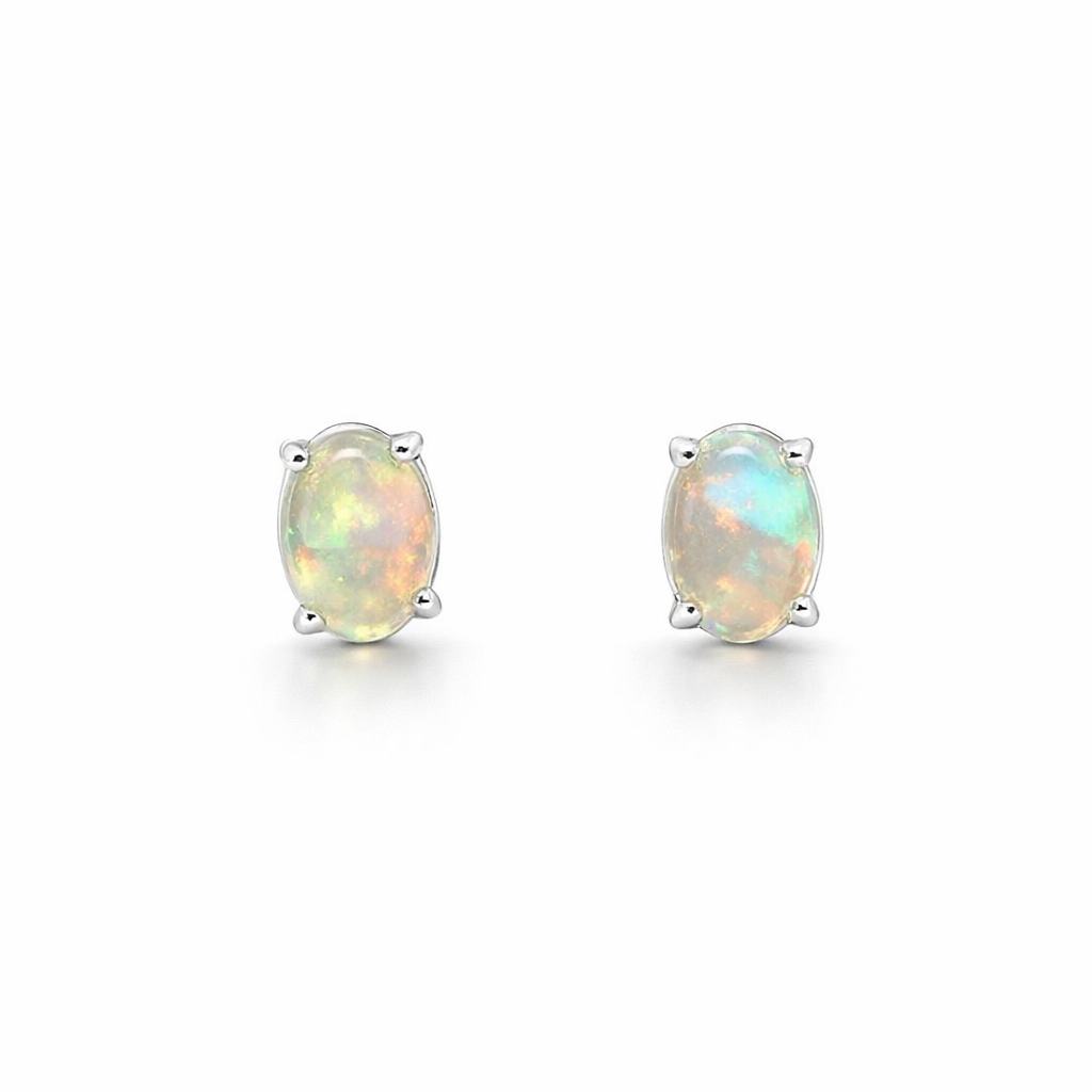 Crystal Opal Stud Earrings In 18k White Gold