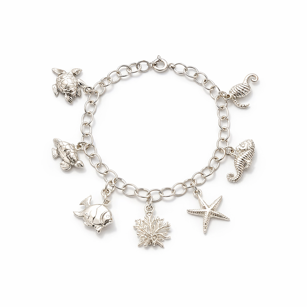 Great Barrier Reef Sea Creature Silver Charm Bracelet