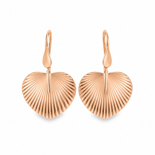 9ct rose gold fan drop earrings featuring a textured radiating design and shepherd's hooks, 30mm long, by Jules Collins Jewellery.
