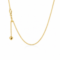 9ct Yellow gold fine link chain with adjustable slider, lobster clasp and polished heart charm.