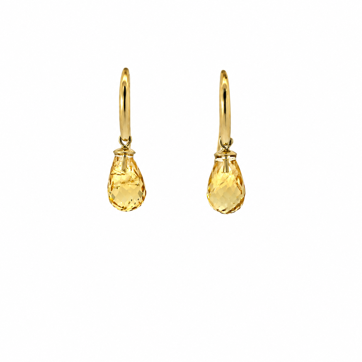 9ct yellow gold drop earrings with faceted pear-shaped citrine gemstones