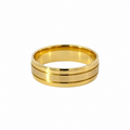 9ct yellow gold 6mm band ring with polished edges and double groove detail, size O