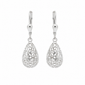 Pair pf 9k white gold filigree teardrop earrings with leverback closures on a white backround