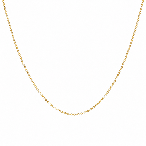 Fine 9k yellow gold cable chain necklace measuring approximately 42 cm on a white background