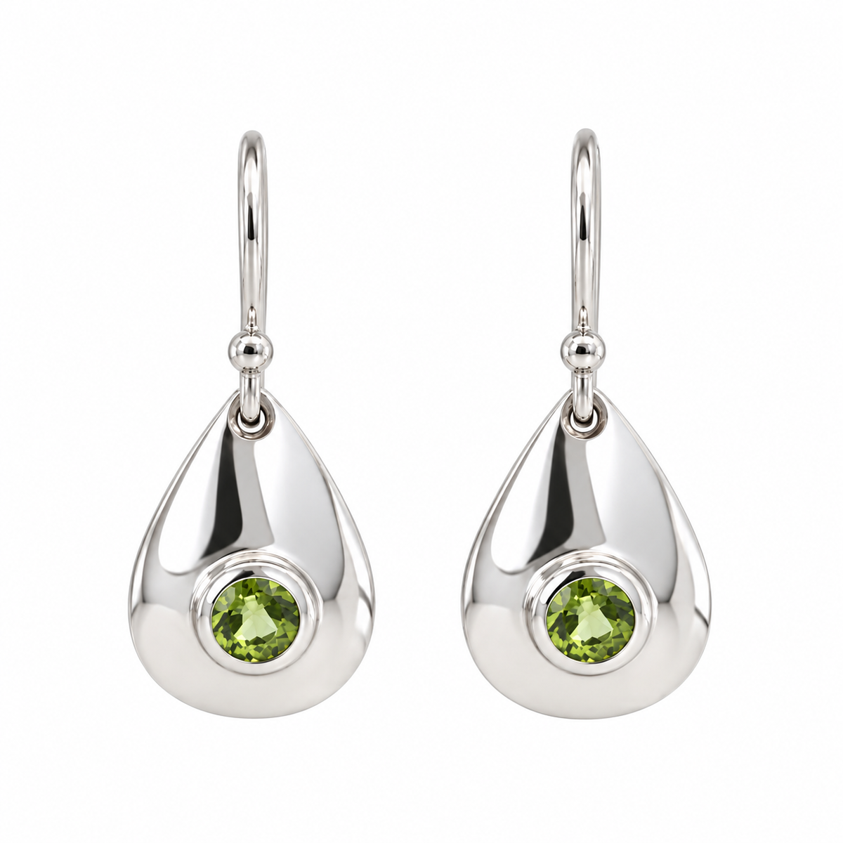 9ct White Gold Peridot Teardrop Hook Earrings