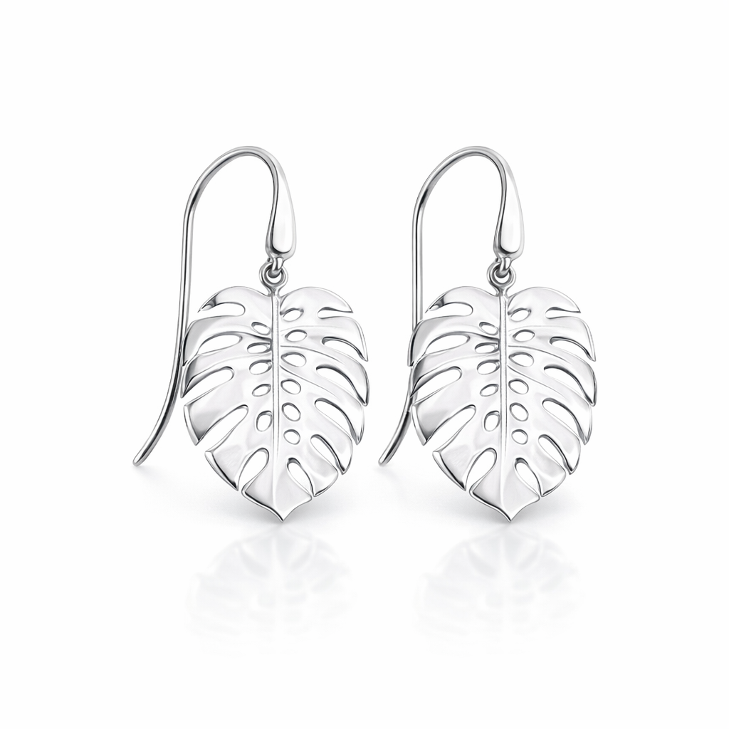 Silver Monstera Earrings Small
