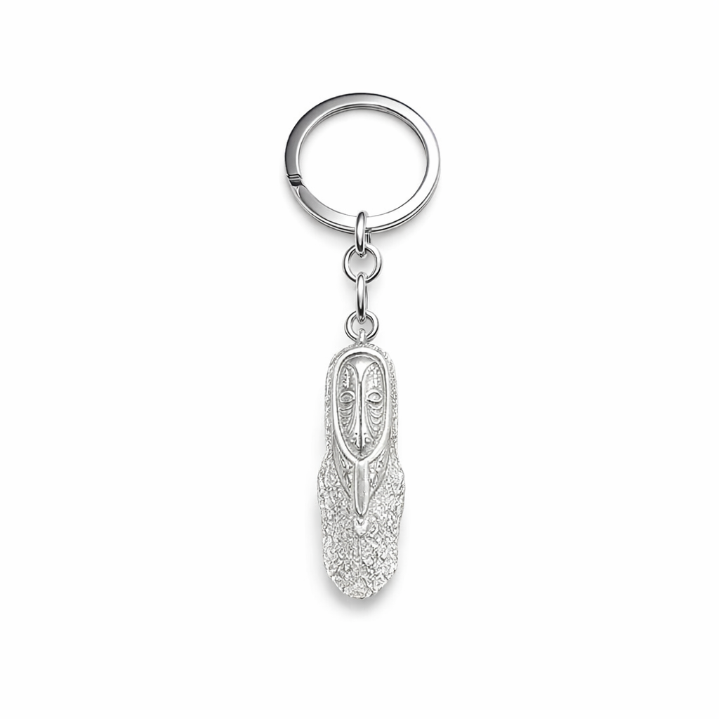 Silver Key Ring With Sepik Inspired Mask PNG Design