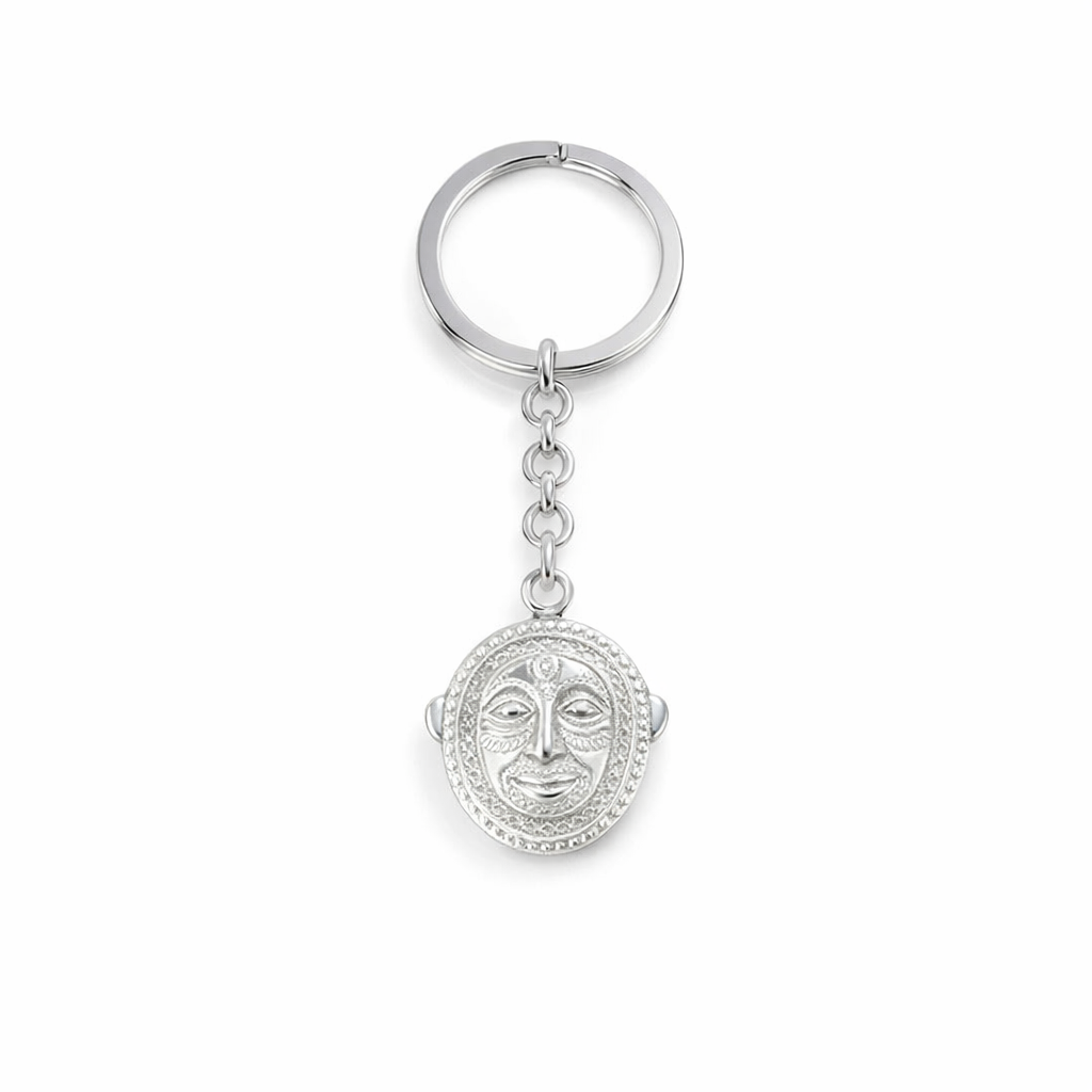 Silver Key Ring With Round Sepik Inspired Mask