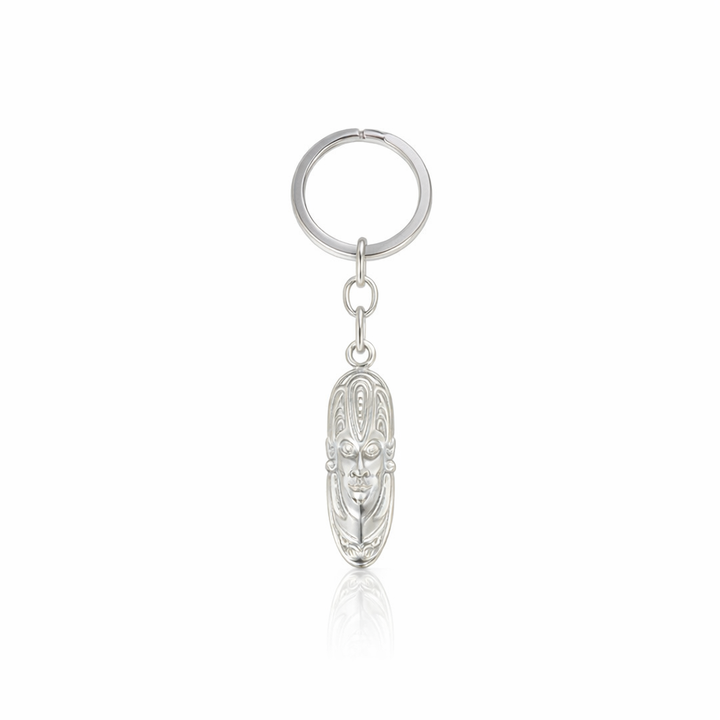Silver Key Ring With Sepik Mask From Papua New Guinea