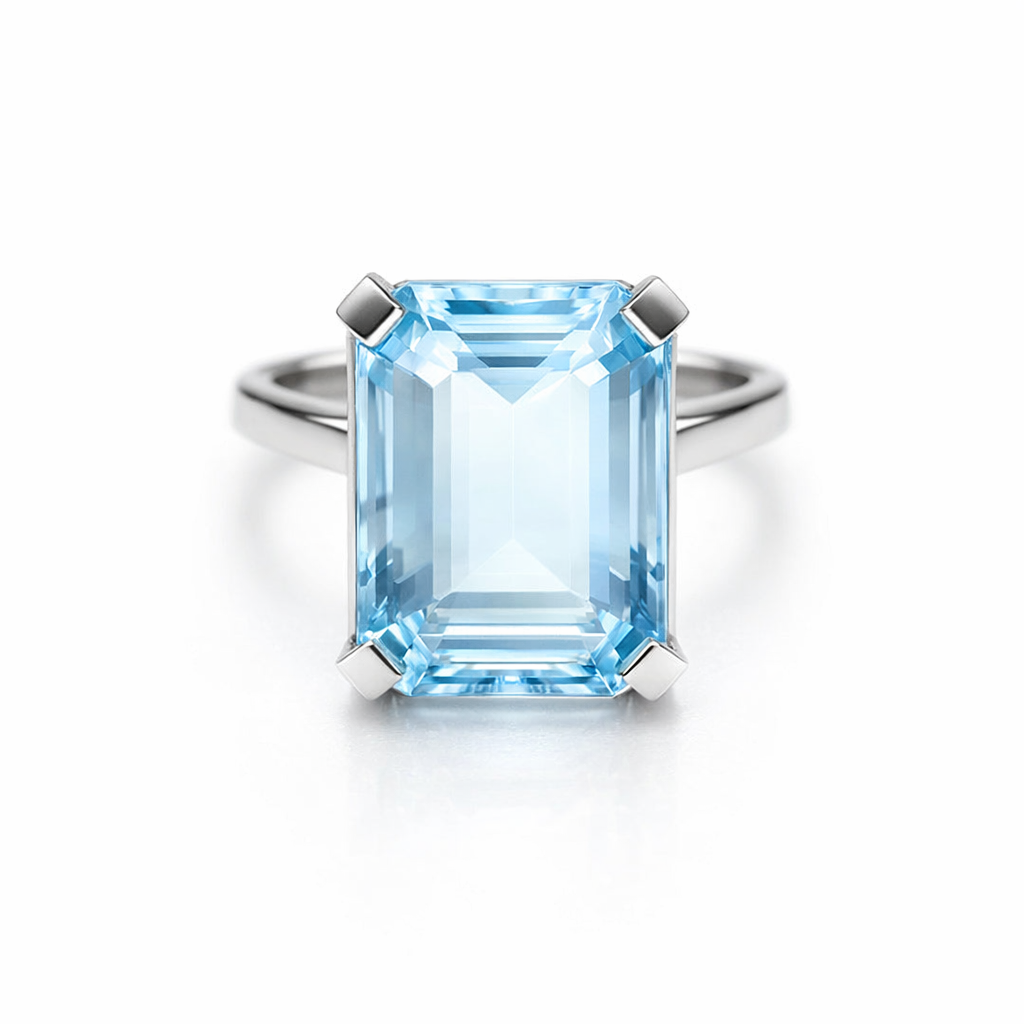 Silver Emerald Cut Sky Blue Topaz Ring