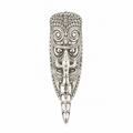 Sterling silver Papua New Guinea inspired tribal mask pin with intricate raised and engraved detailing