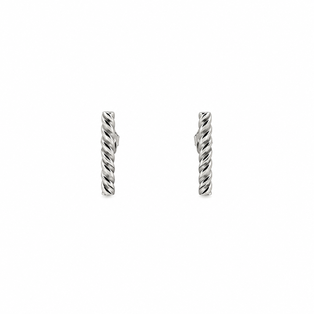 Sterling silver twisted bar stud earrings measuring approximately 9.3mm x 1.6mm