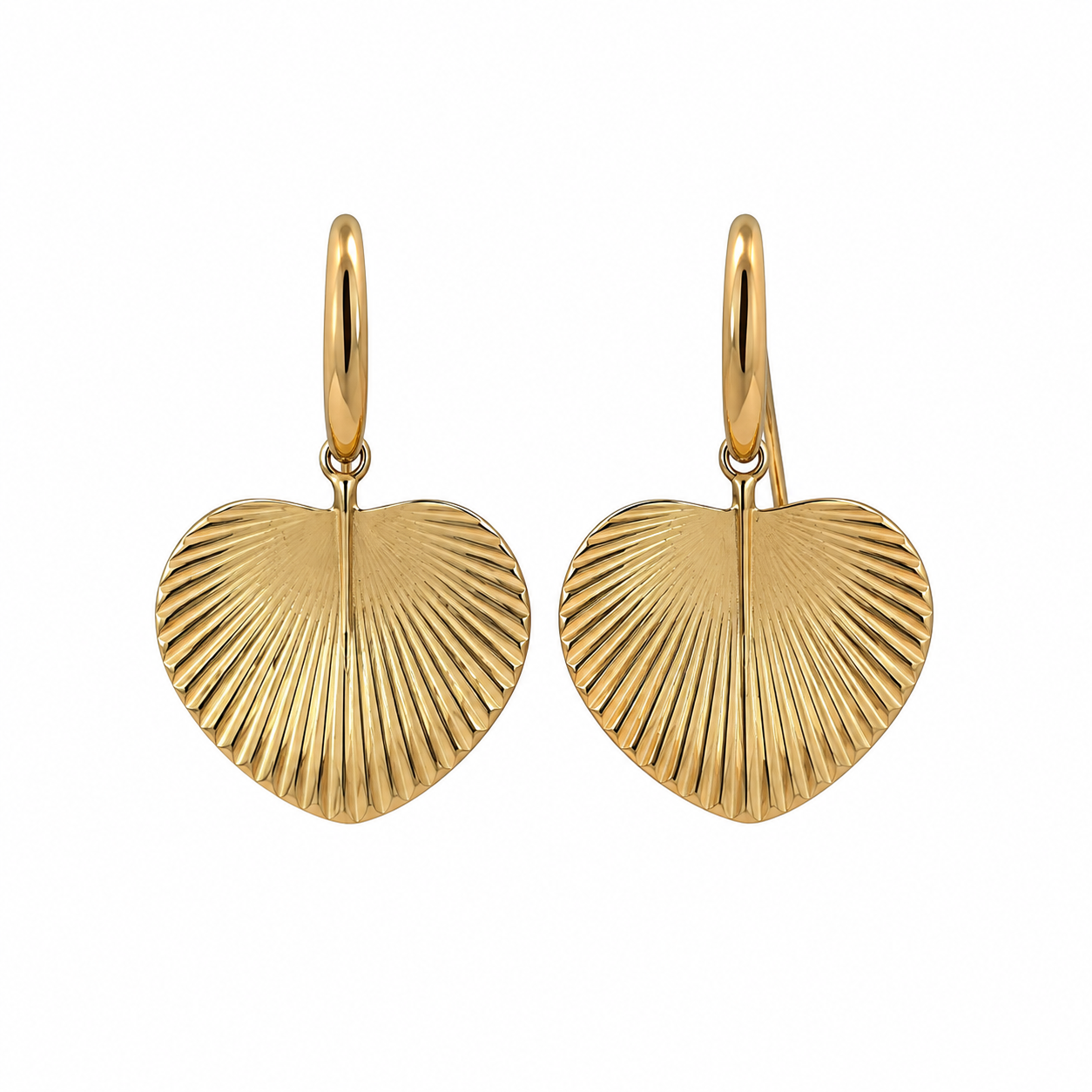 leave dangle earrings in 9k yellow gold on a white backround