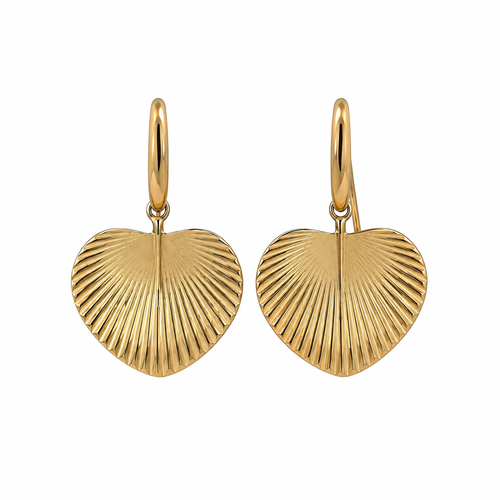 leave dangle earrings in 9k yellow gold on a white backround