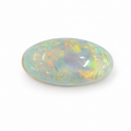 Loose classic oval opal cabochon with soft green, yellow, orange and blue play-of-colour