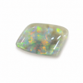 Loose rounded square opal cabochon with vibrant green, yellow, orange and blue play-of-colour