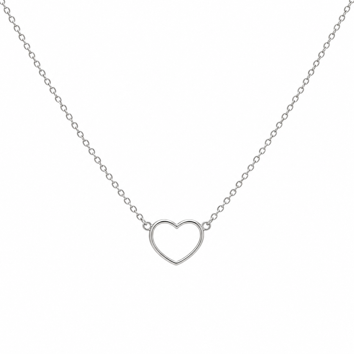 Petals Always Remember 925 sterling silver necklace with delicate open heart pendant on a 45cm chain