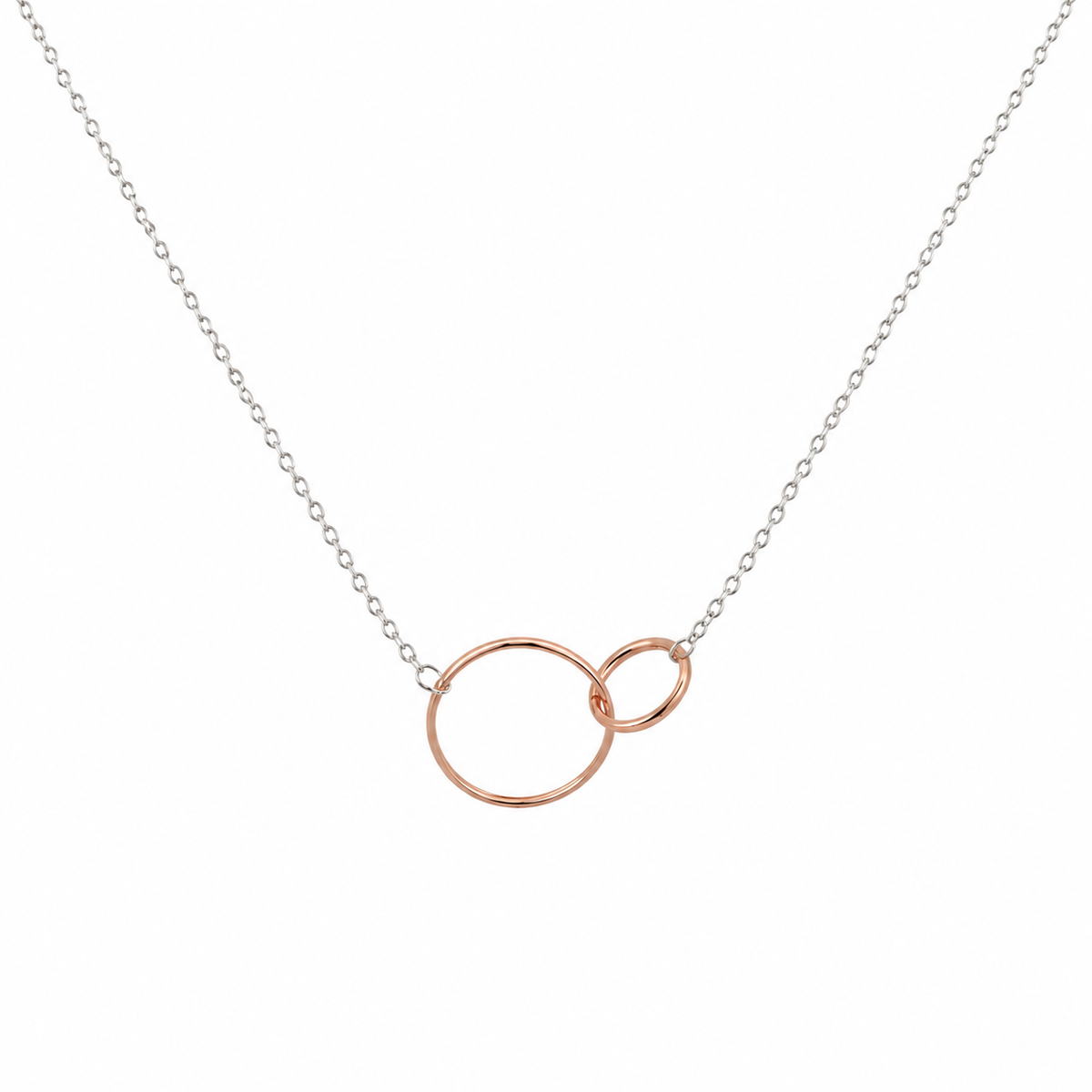Petals Friends Always Linked sterling silver necklace with rose gold plated interlinked circle pendant