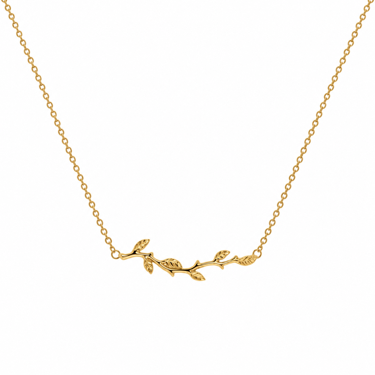 Petals Friends Are Like Branches gold plated sterling silver necklace with delicate branch and leaf design