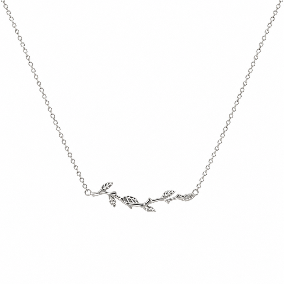 Petals Friends Are Like Branches 925 sterling silver necklace with delicate branch and leaf pendant on a 45cm chain