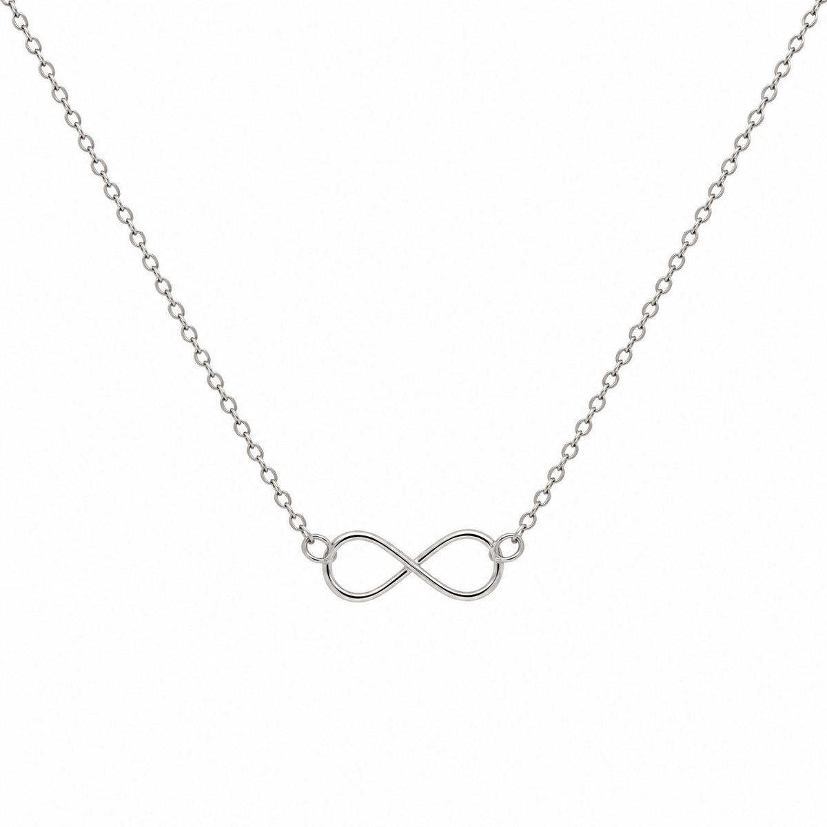 Petals Hold a True Friend 925 sterling silver infinity necklace with 14mm infinity pendant on a 45cm chain