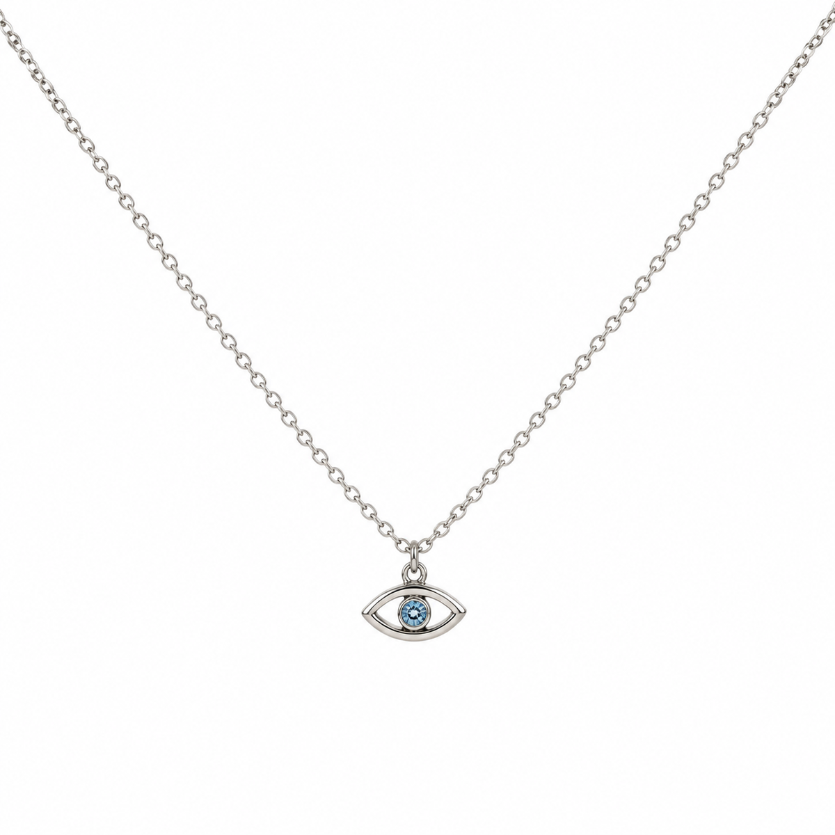 Petals Travel Safe 925 sterling silver necklace with eye pendant and blue zirconia on a 45cm chain