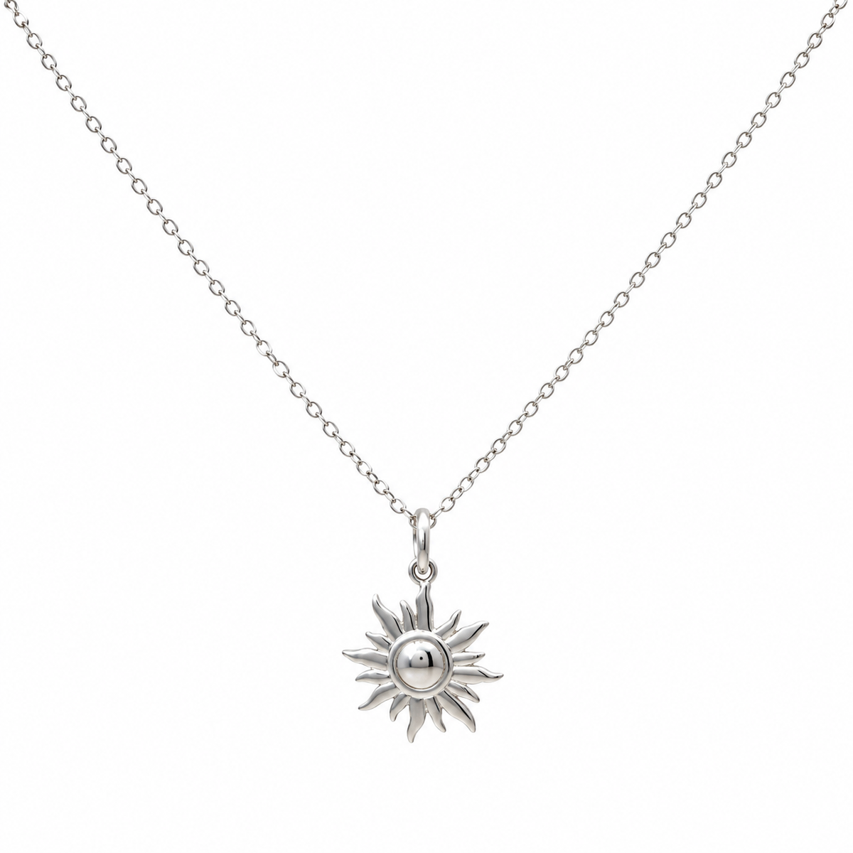 Petals You Are Like Sunshine 925 sterling silver necklace with delicate sun pendant on a 45cm chain