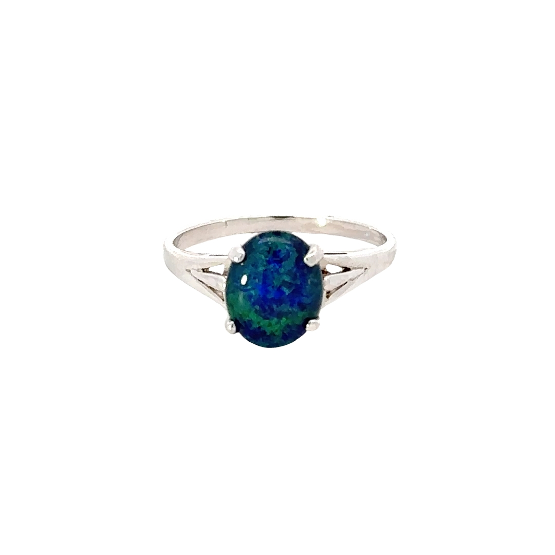 Silver Triplet Opal Ring With Greens &amp; Blues