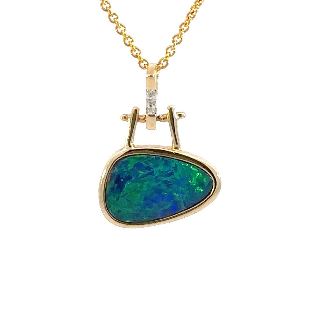 Doublet Opal Pendant In 14K Yellow Gold &amp; Diamond Detail