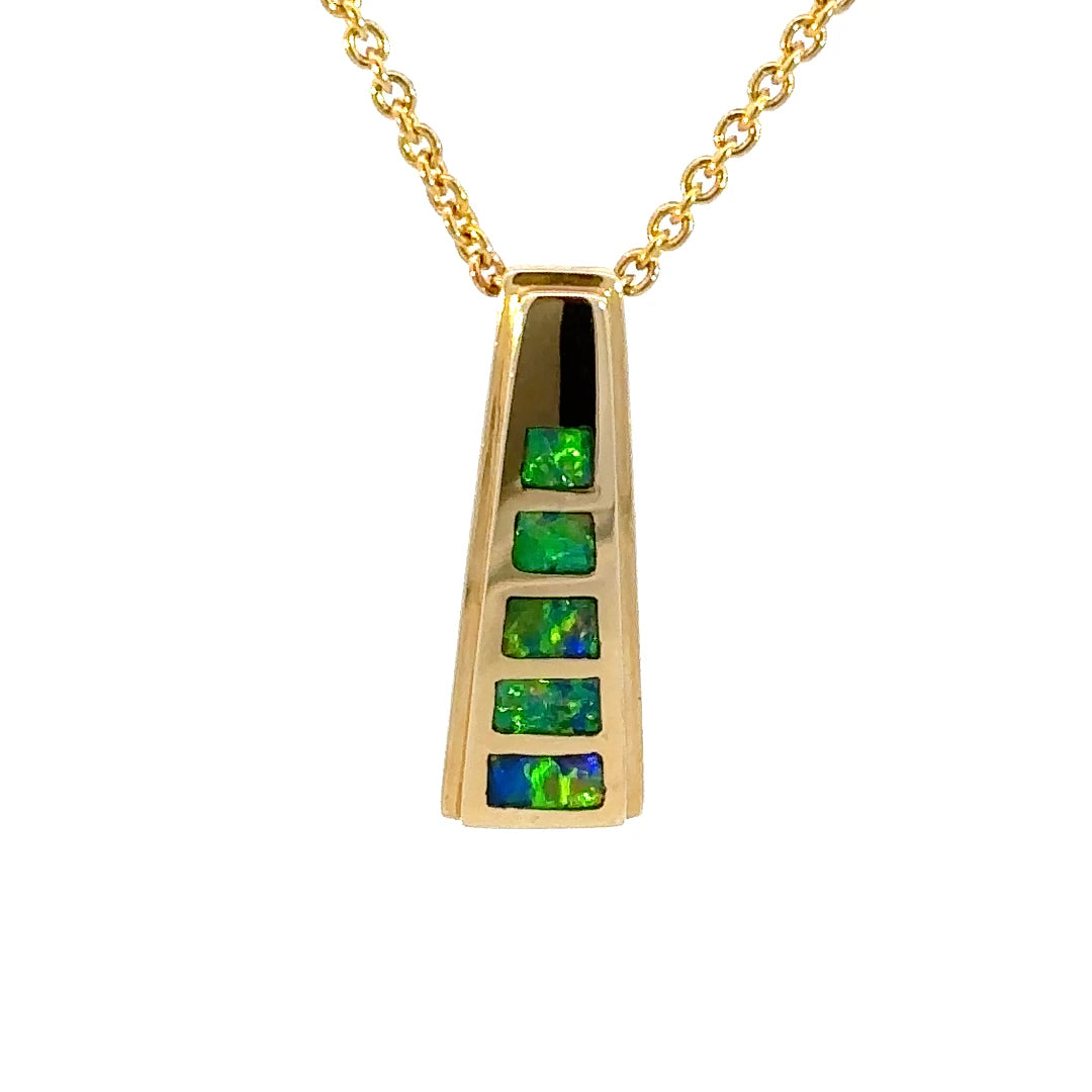 Triangular Pendant Inlaid With Crystal Opals In 18K