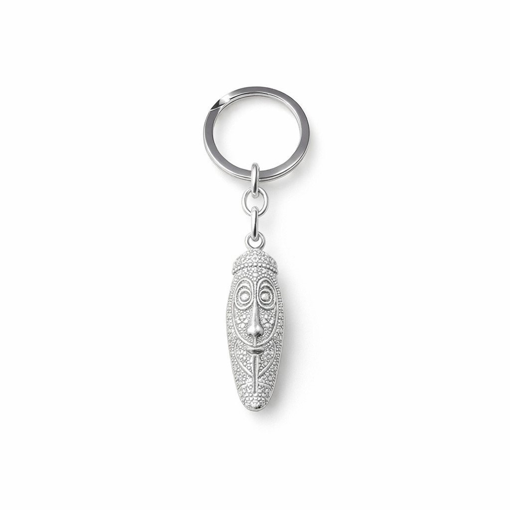Silver Key Ring With Tribal Mask From PNG