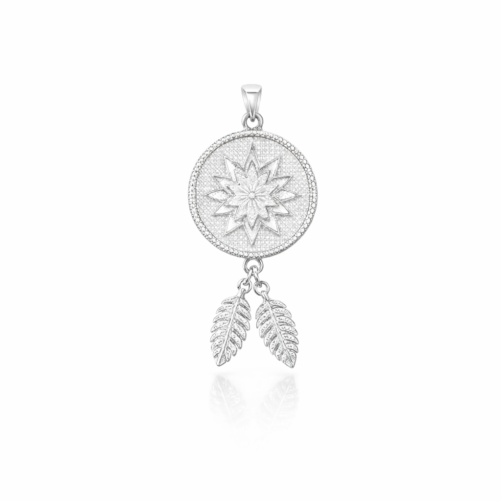 Silver Pendant With Double Star And Fern Tassel