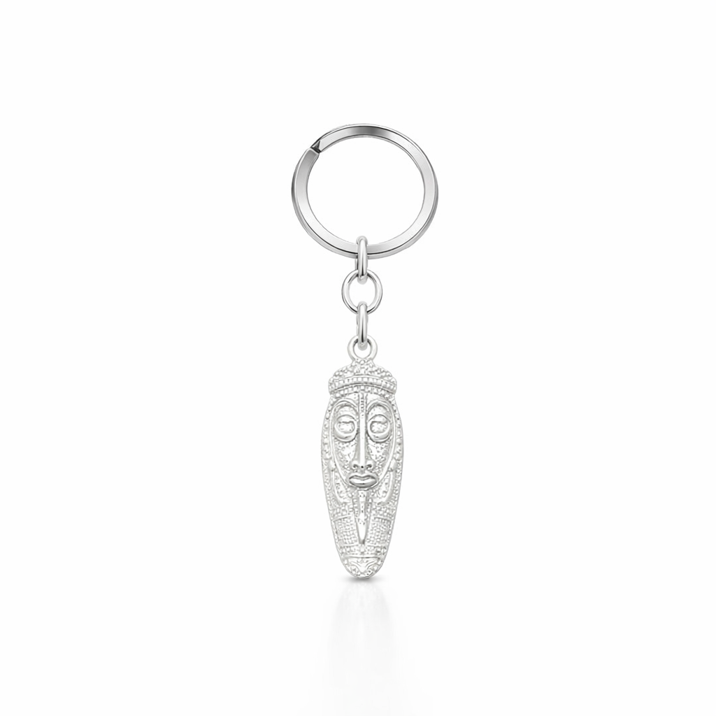 Silver Key Ring With Tribal Mask From PNG