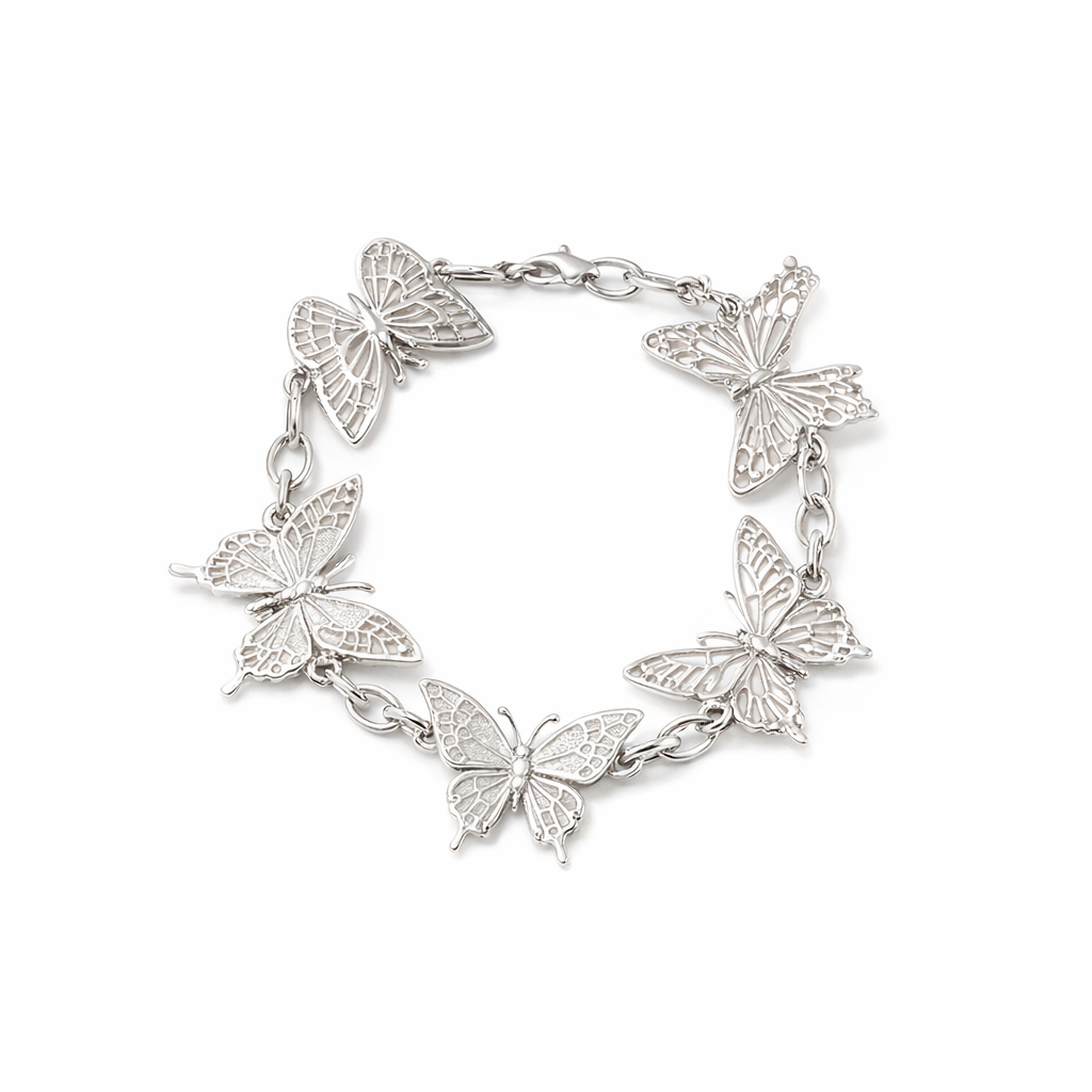 Silver Tropical Bracelet With Butterflies